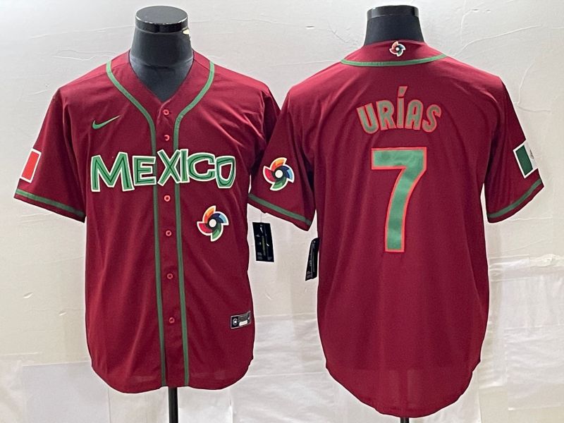 Men 2023 World Cub Mexico 7 Urias Red green Nike MLB Jersey15
